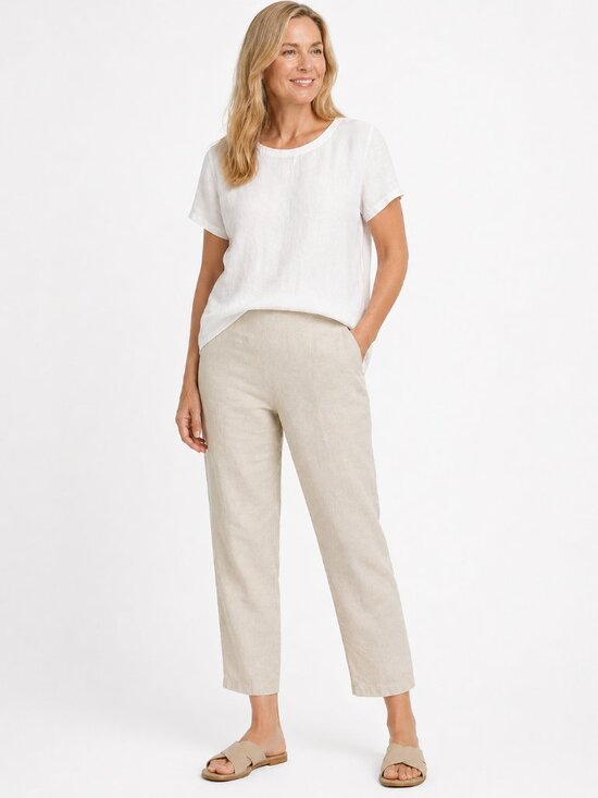 J. Jill Pants - J. Jill Love Linen Elastic Waist Pull On Trouser Pants in Oatmeal Size M